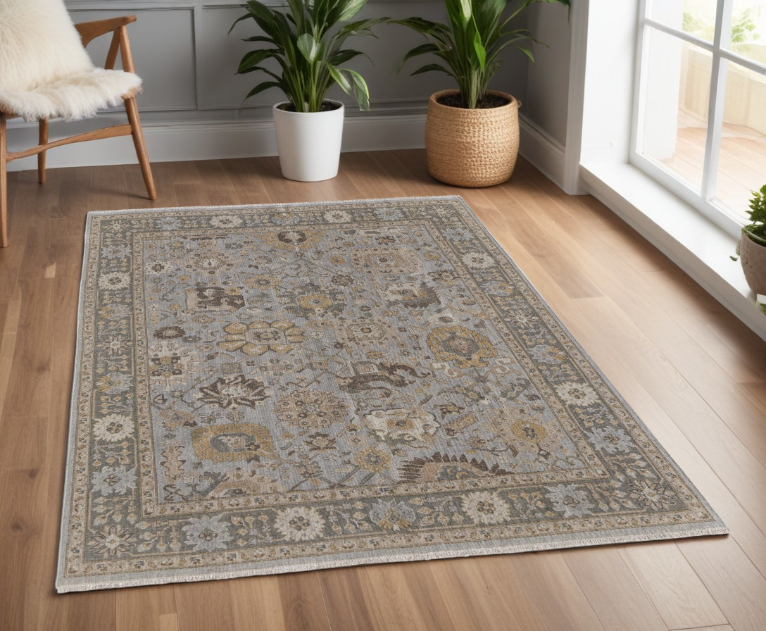 566787 4 x 6 ft. Wool Oriental Hand Knotted Rectangle Area Rug with Fringe, Gray & Brown
