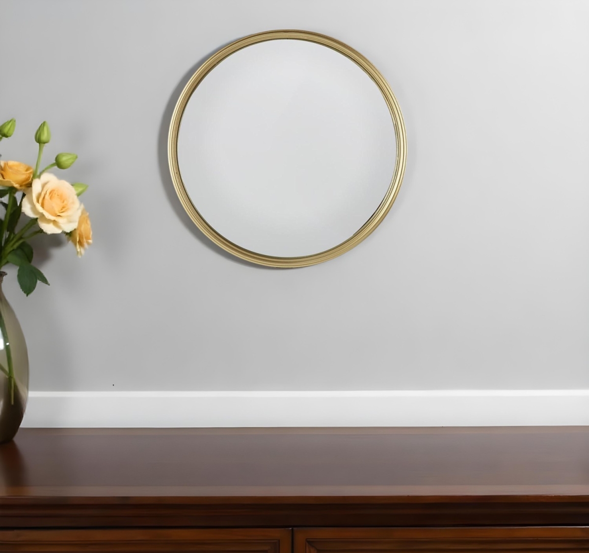 Gold Round Iron Textured Framed Accent Mirror - 10 in. - Modern Design