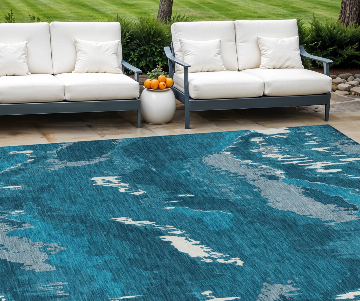 Picture of HomeRoots 590193 8 x 10 ft. Abstract Washable Indoor & Outdoor Rectangle Area Rug&#44; Navy Blue & Teal Blue