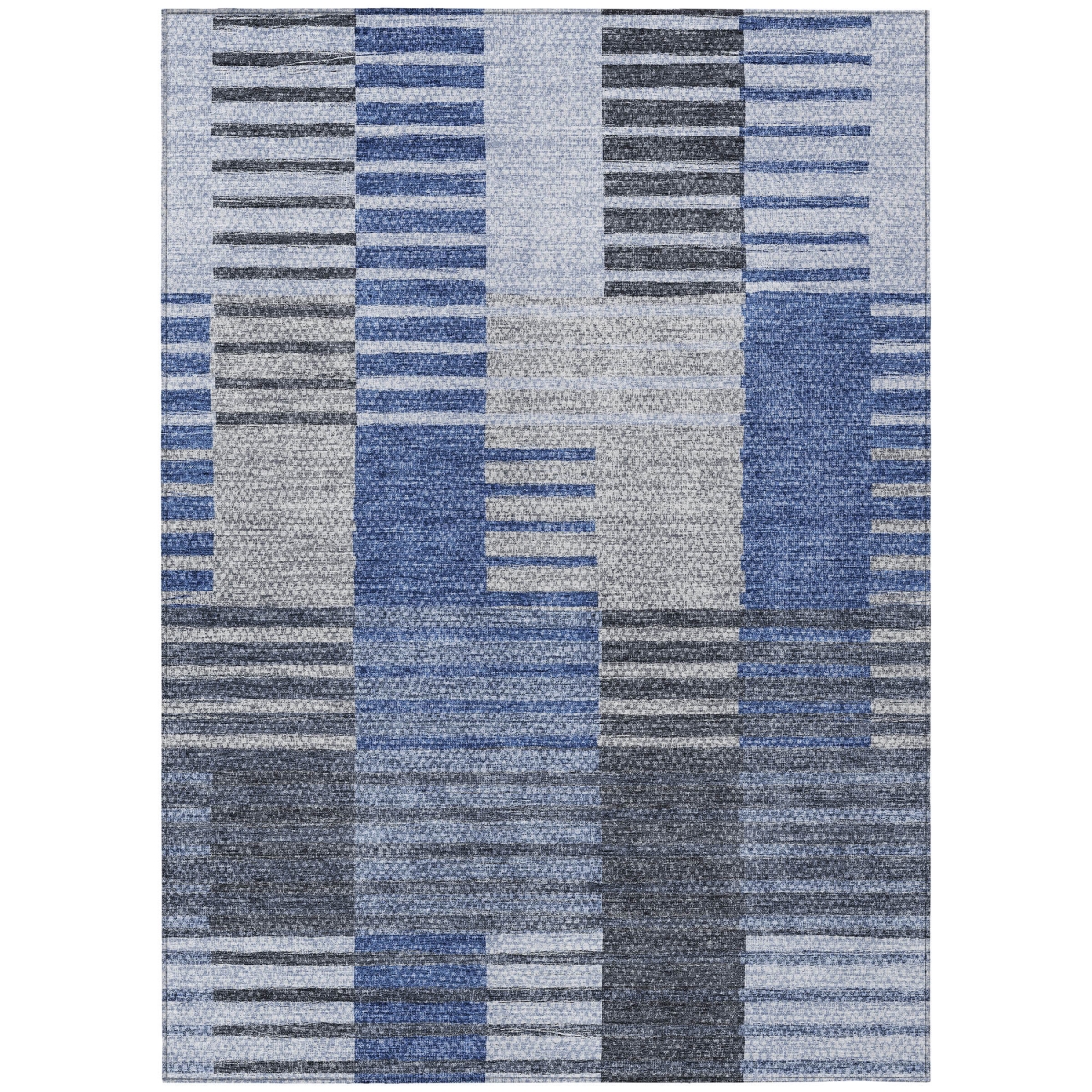 581693 9 x 12 ft. Striped Washable Indoor & Outdoor Rectangle Area Rug, Denim Blue & Navy Blue