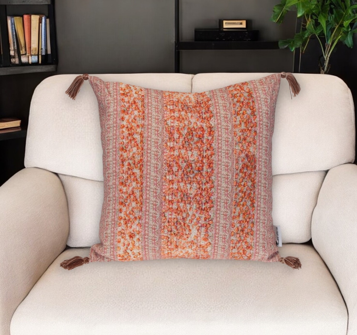 529255 18 in. Pink & Orange Cotton Throw Pillow with Tassels