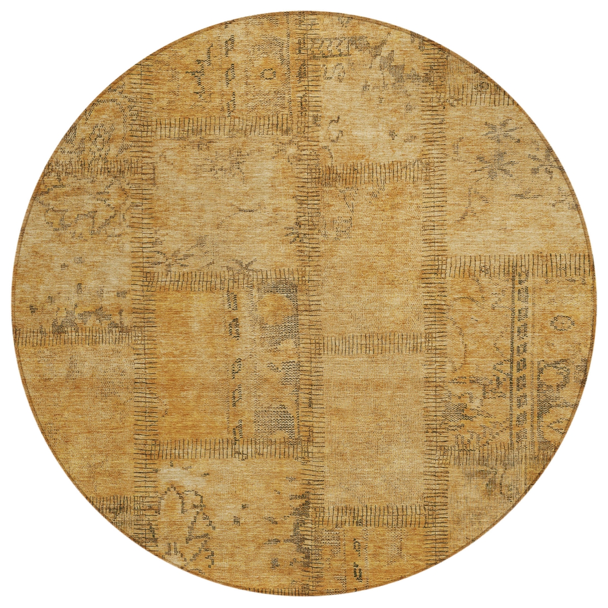 581589 8 ft. Round Patchwork Washable Indoor & Outdoor Area Rug, Peach, Gray & Charcoal