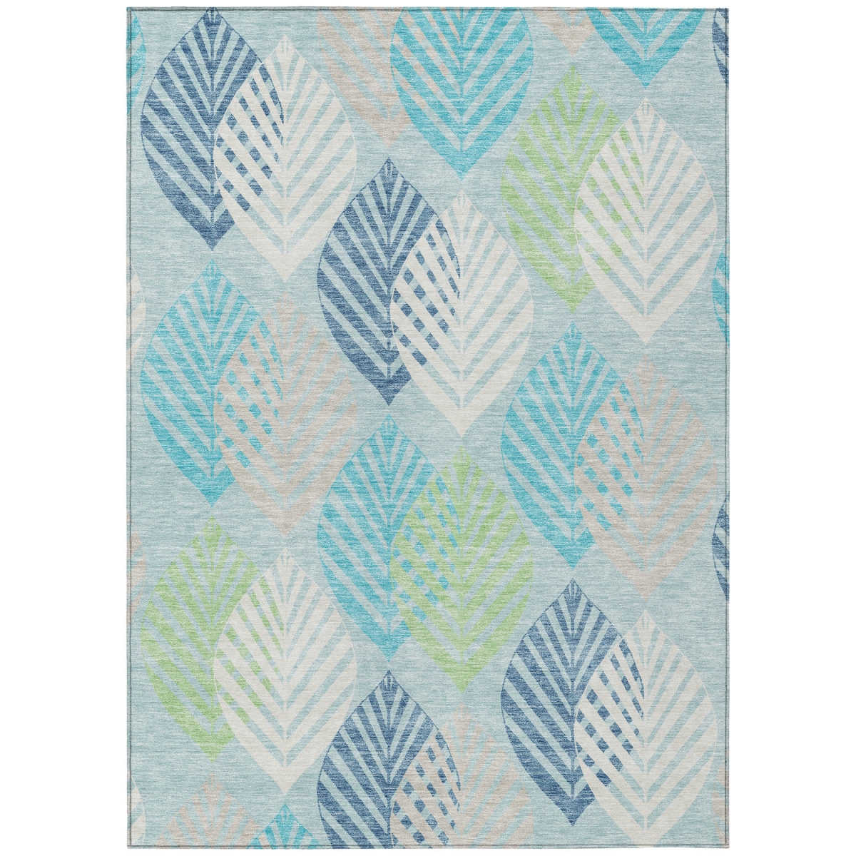 584450 9 x 12 ft. Floral Washable Indoor & Outdoor Rectangle Area Rug, Teal Blue, Aqua & Navy Blue