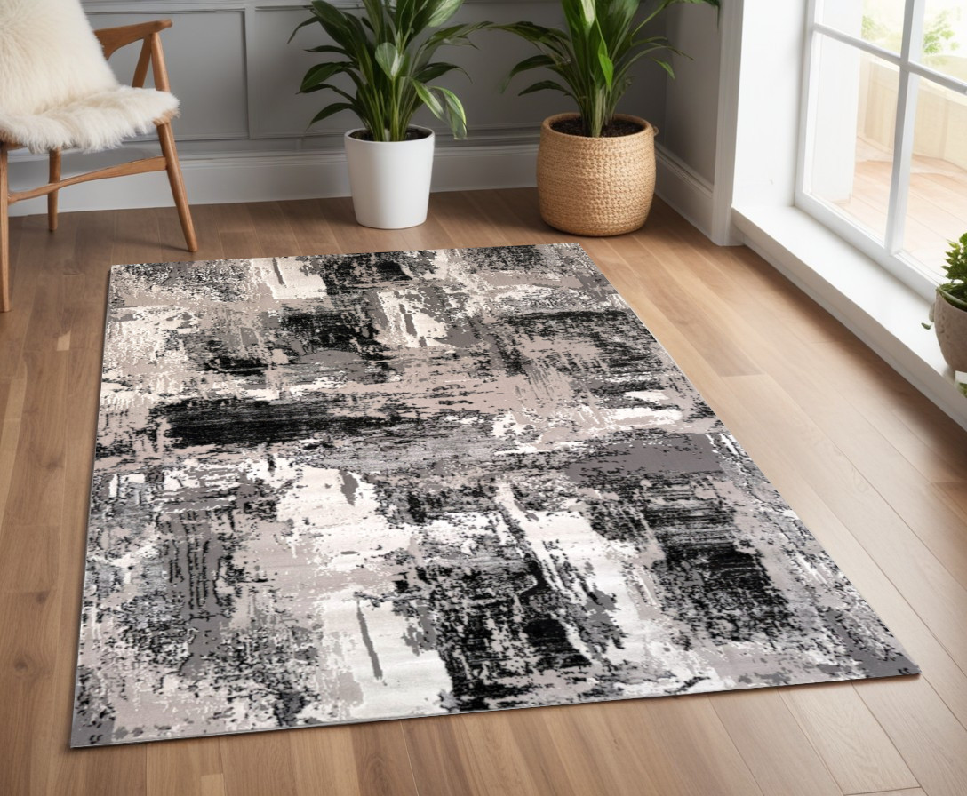 570079 4 x 6 ft. Abstract Rectangle Area Rug, Black, Gray & Beige