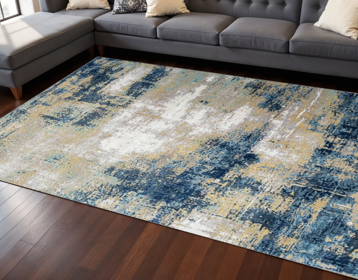 569468 8 x 10 ft. Abstract Hand Knotted Rectangle Area Rug, Blue