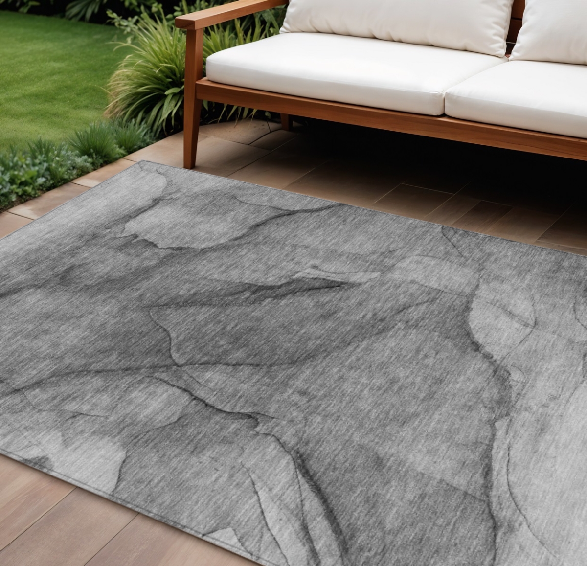 578103 8 x 10 ft. Abstract Washable Indoor & Outdoor Rectangle Area Rug, Gray, Silver & Charcoal