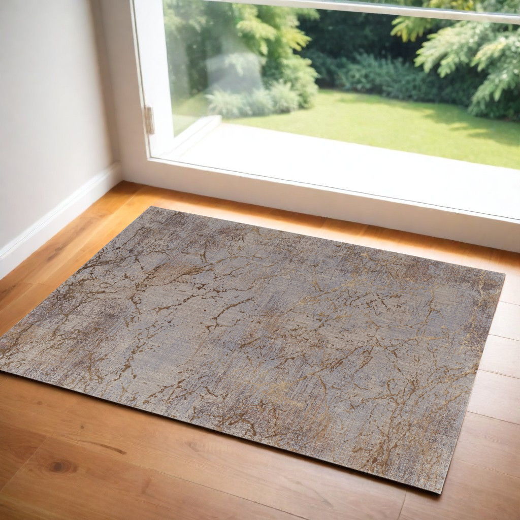 567947 2 x 3 ft. Abstract Power Loom Rectangle Area Rug, Tan, Brown & Taupe