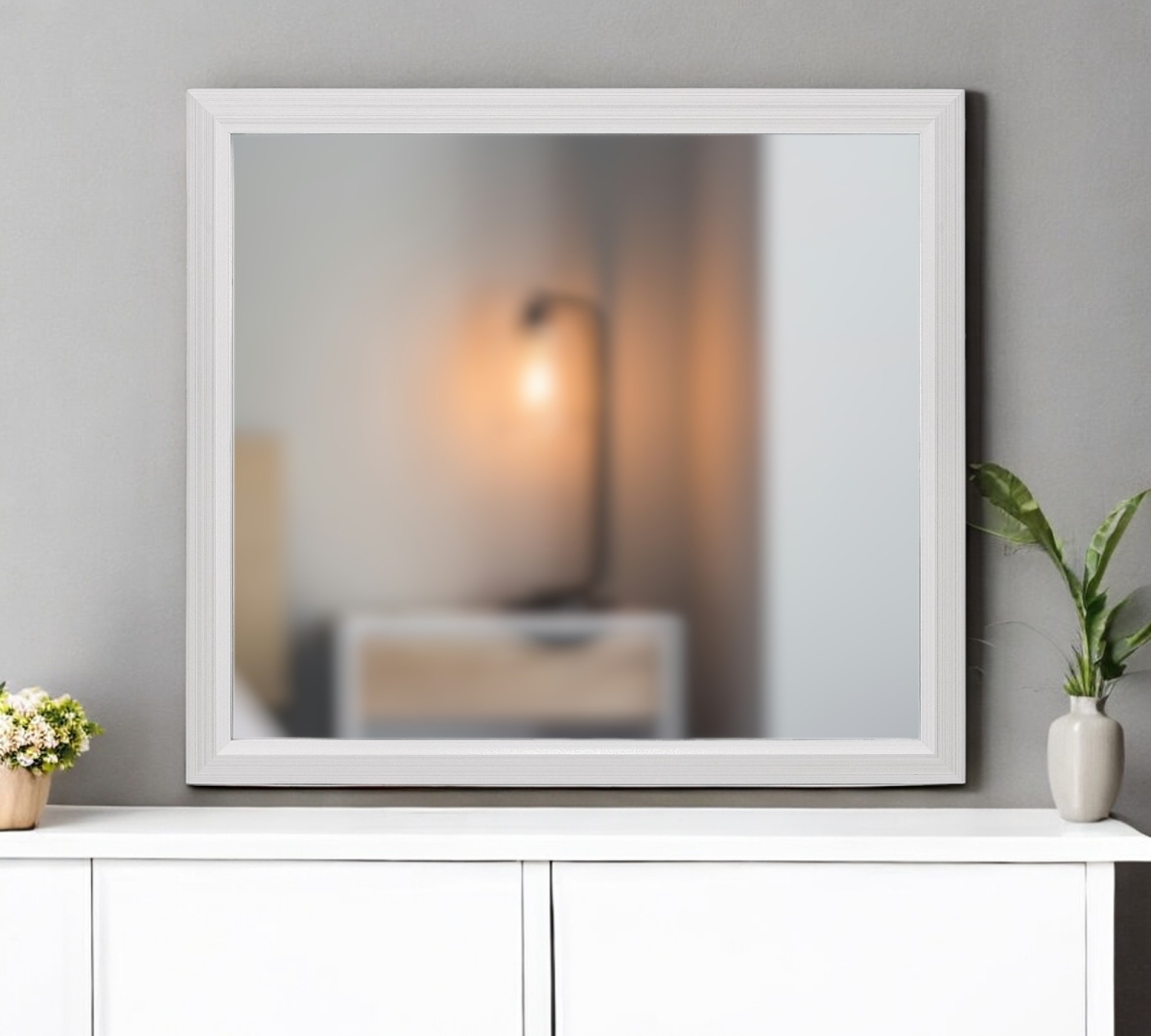 Classic White Framed Dresser Mirror - 35 in. - Wall Mounted - Elegant Design