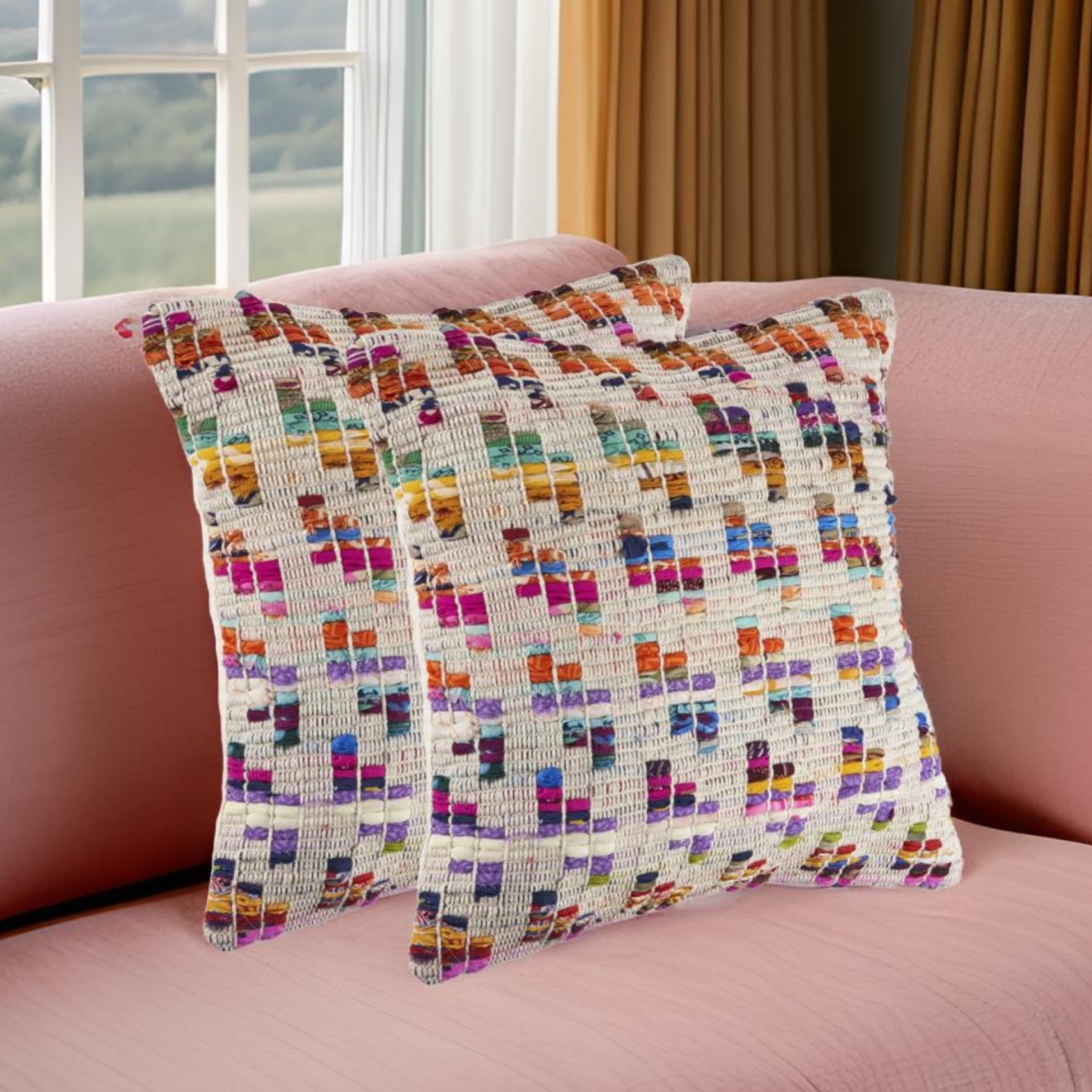 Brown Eclectic Cotton Throw Pillows - Set of 2 - Soft & Stylish