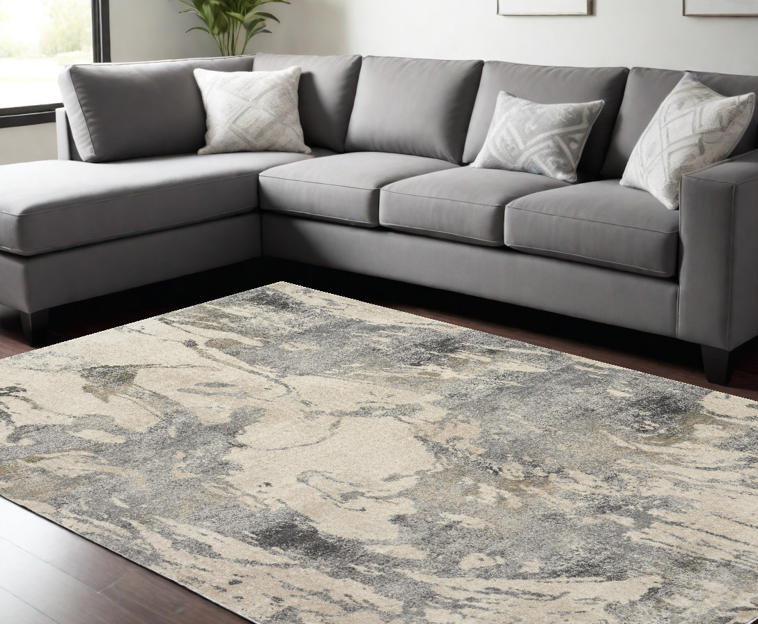 551292 8 x 11 ft. Abstract Distressed Rectangle Area Rug, Cream & Gray