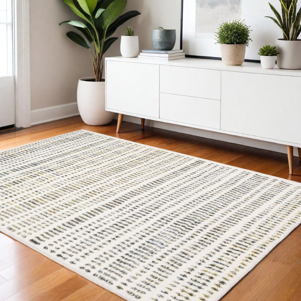575040 4 x 6 ft. Striped Rectangle Area Rug, Ivory, Gold & Gray