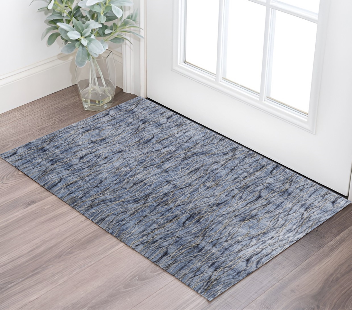 567722 2 x 3 ft. Abstract Power Loom Rectangle Area Rug, Blue, Ivory & Tan