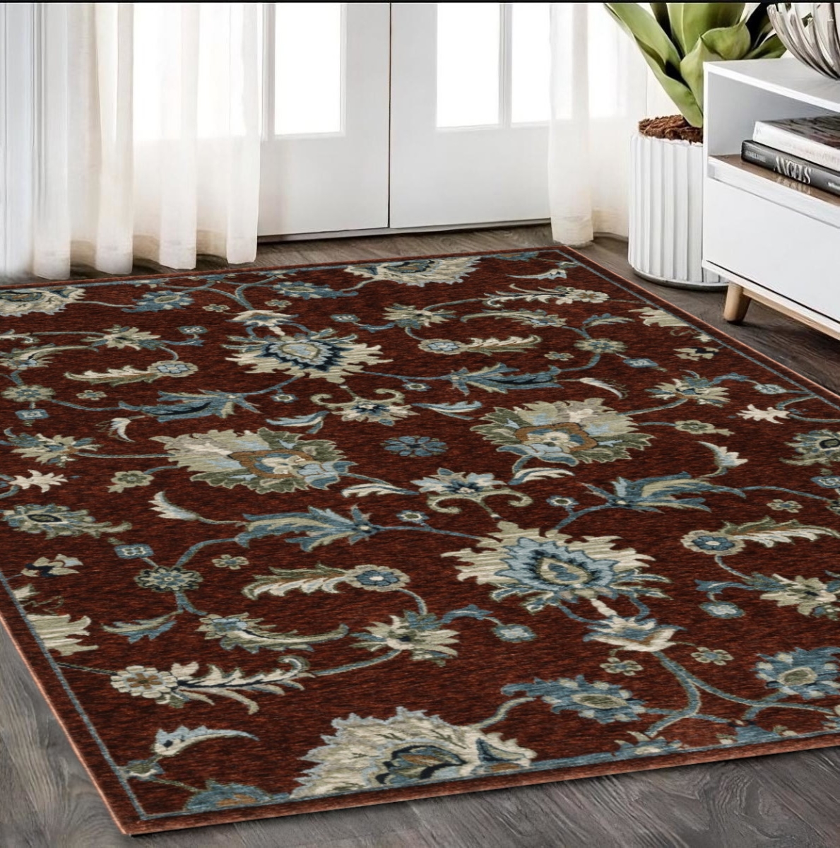 575014 5 x 8 ft. Oriental Rectangle Area Rug with Fringe, Red, Ivory & Teal