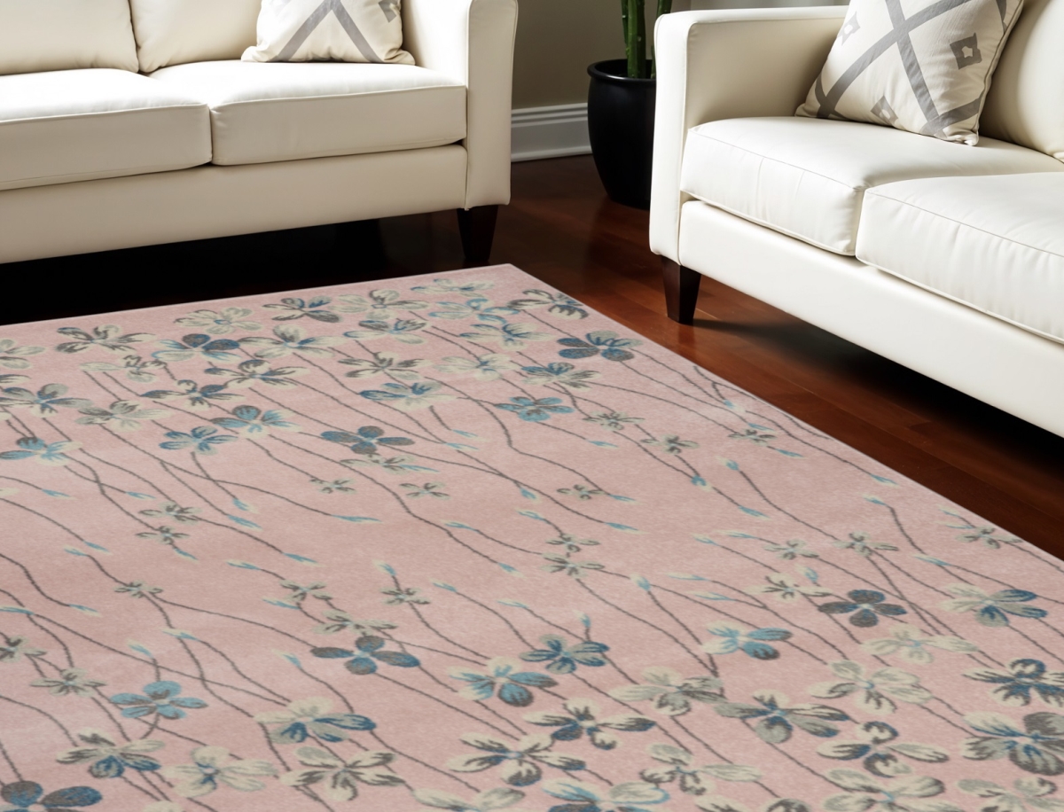 551482 9 x 12 ft. Floral Rectangle Area Rug - Pink Gray & Blue