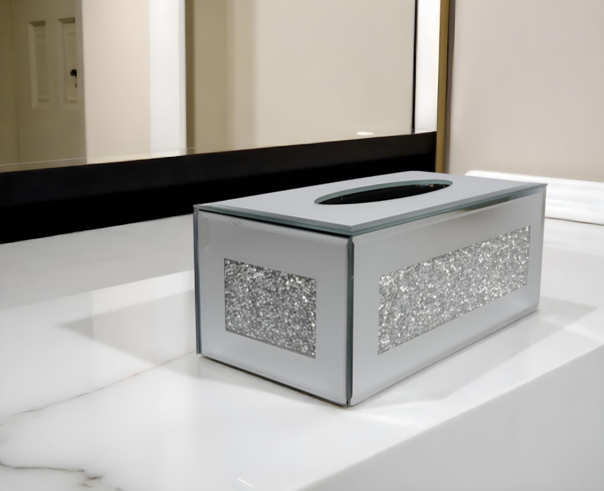 Picture of HomeRoots 571651 Silver Mirrored Glass Bling Tissue Box Cover