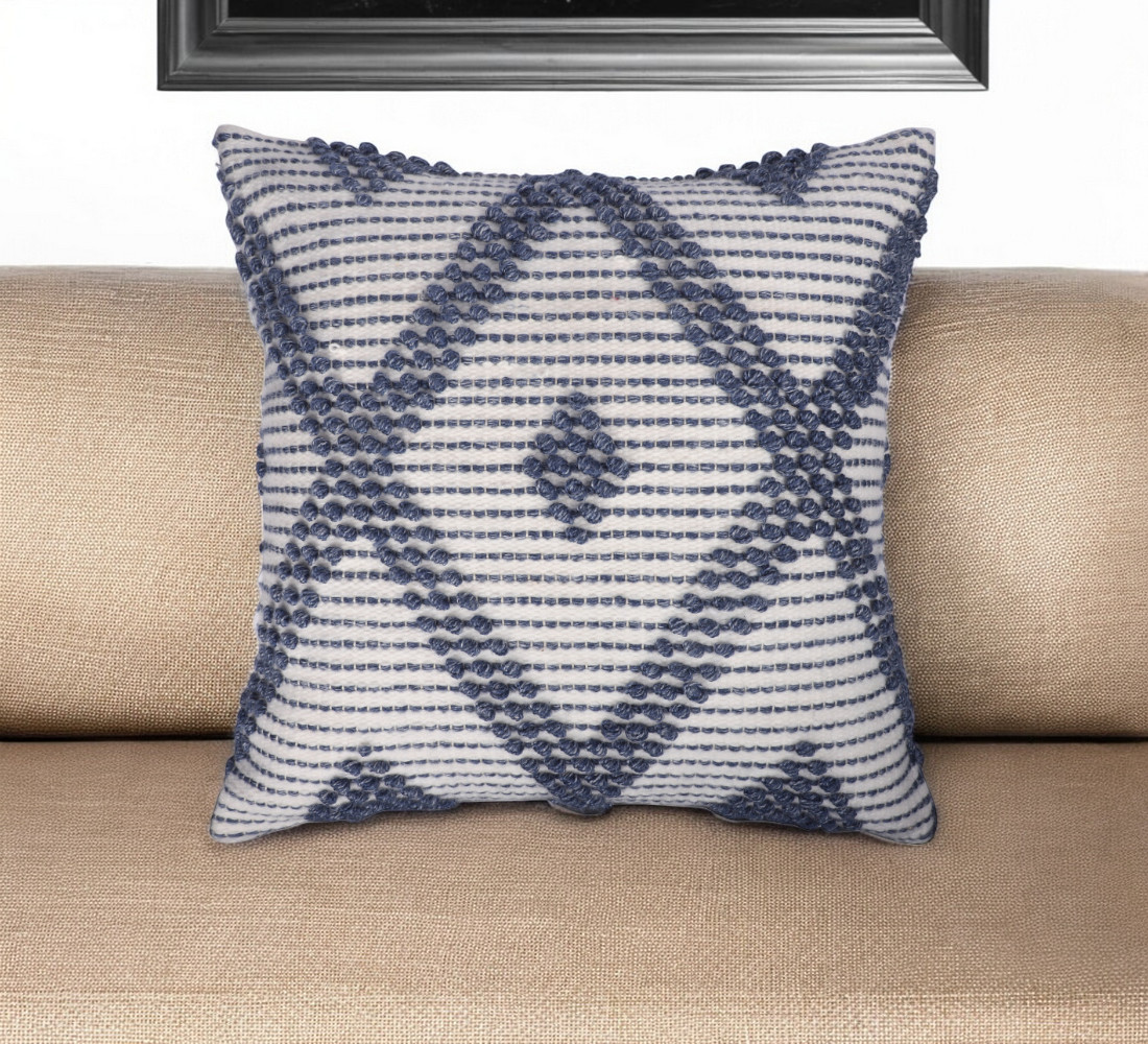 Blue Geometric Throw Pillow - 20 in. - Hand-Woven Polyester - Reversible Design