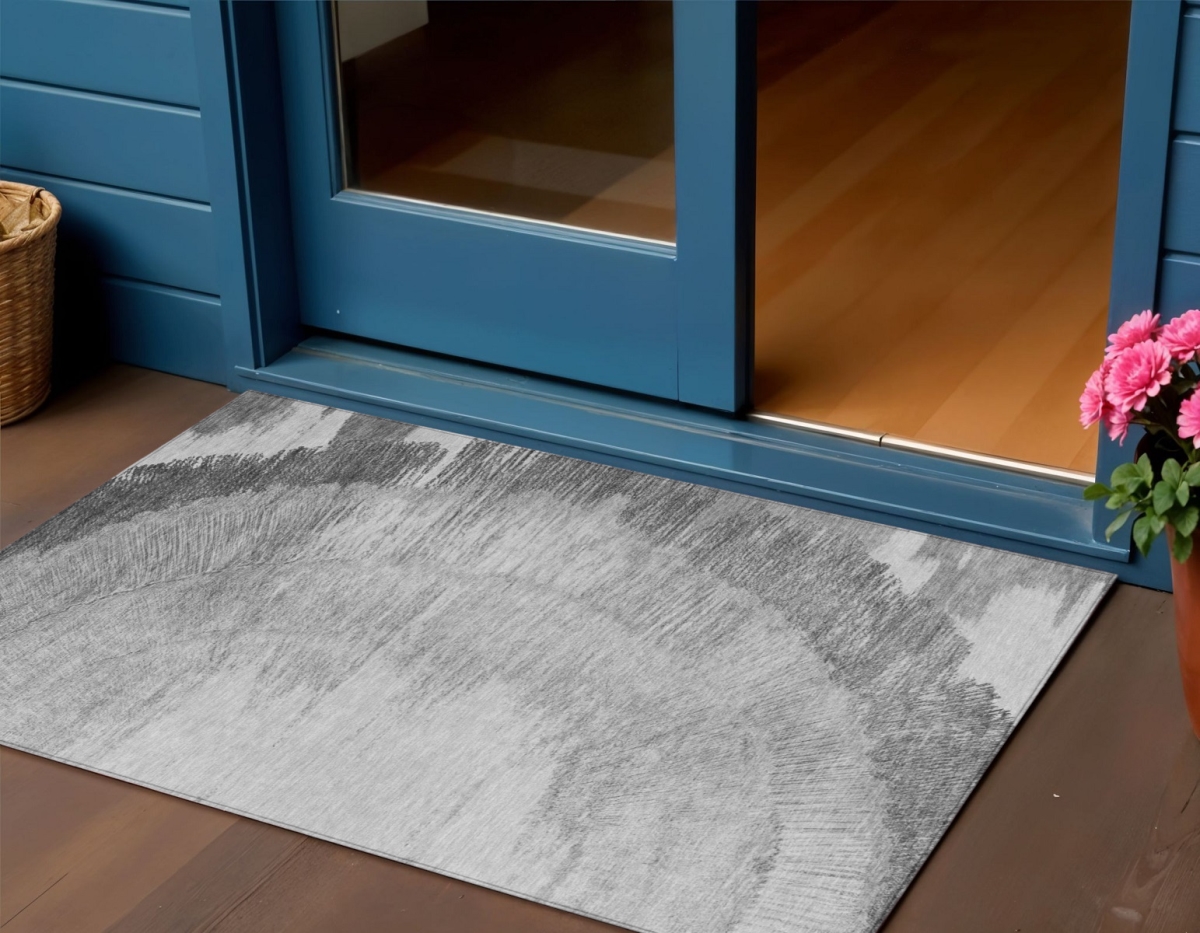 579949 3 x 5 ft. Abstract Washable Indoor & Outdoor Rectangle Area Rug, Gray, Charcoal & Silver
