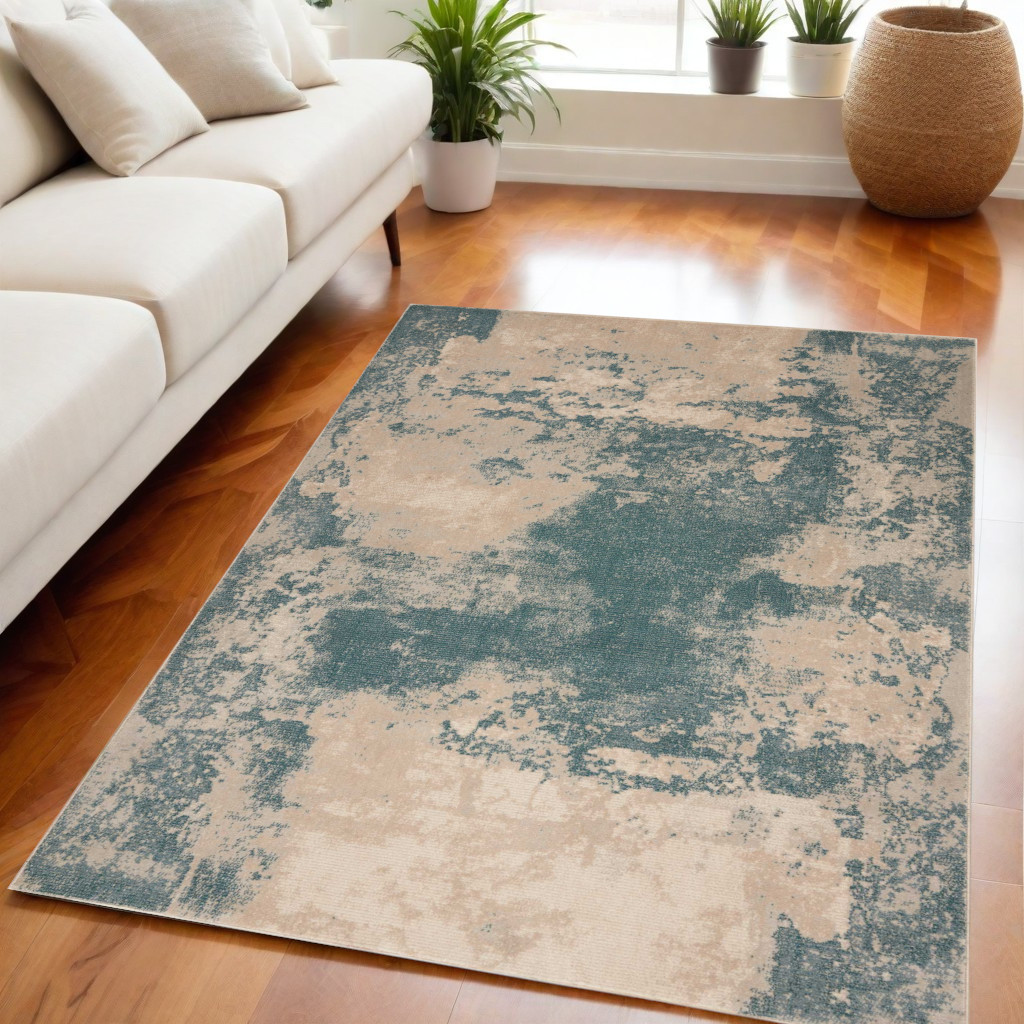 550394 5 x 7 ft. Abstract Non Skid Rectangle Area Rug, Teal & Ivory
