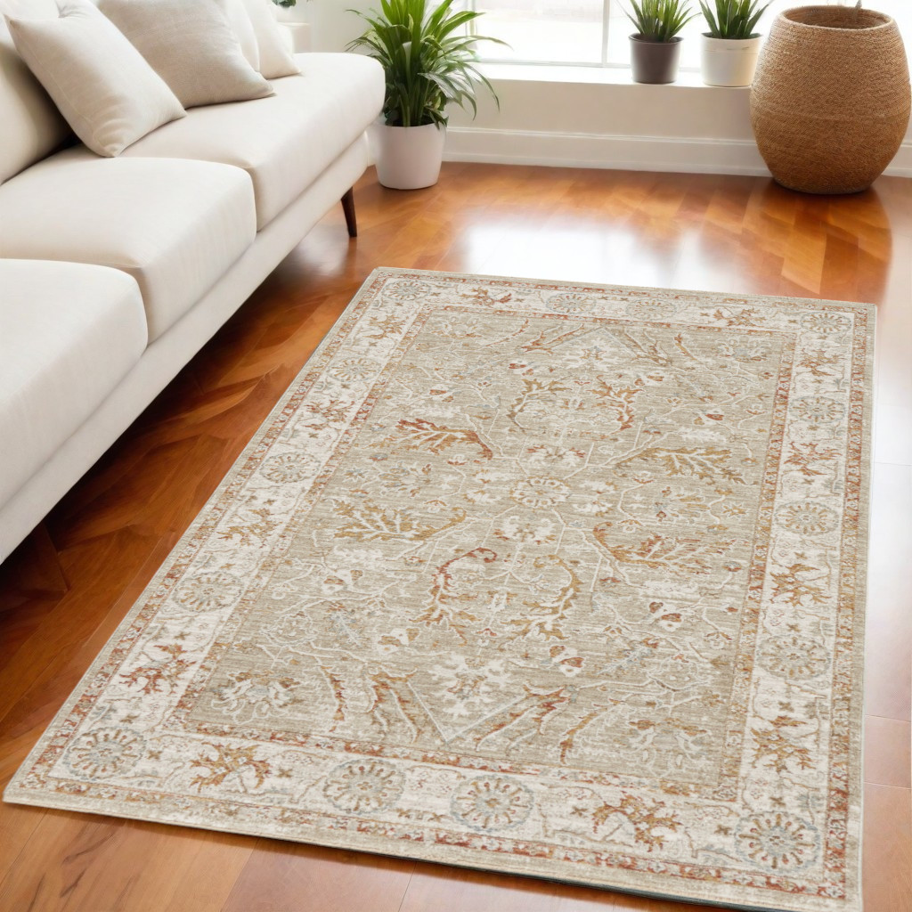 569671 5 x 8 ft. Floral Power Loom Distressed Rectangle Area Rug, Green