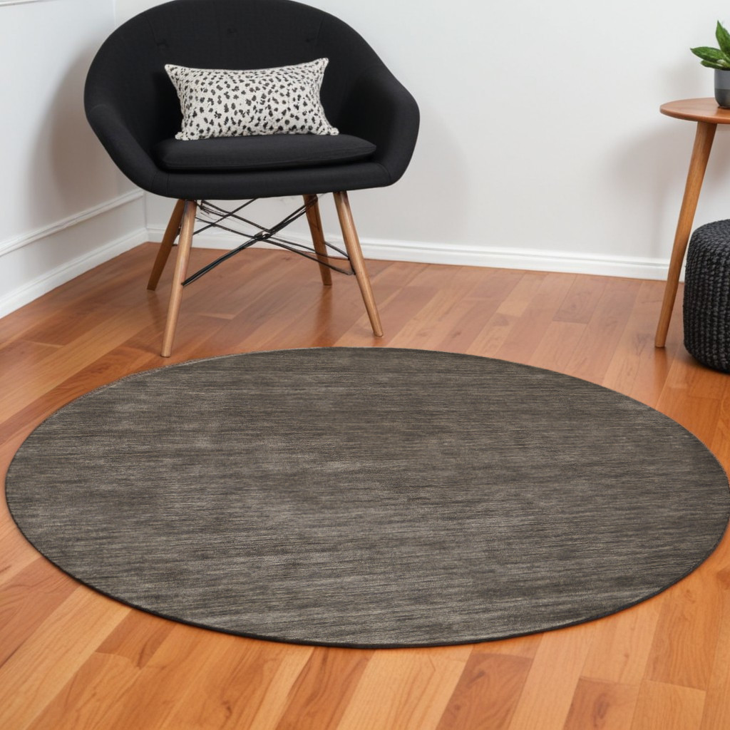567893 8 ft. Wool Hand Woven Round Rug - Brown