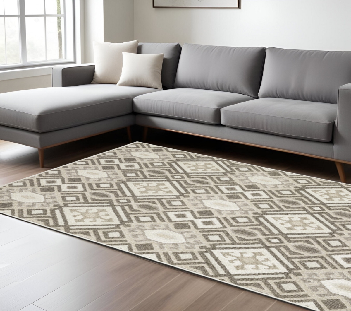 574848 10 x 13 ft. Tribal Rectangle Area Rug, Brown & Beige