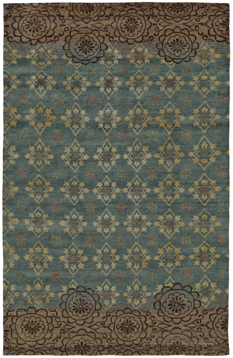 565541 6 x 9 ft. Floral Hand Knotted Rectangle Area Rug, Green, Blue & Brown