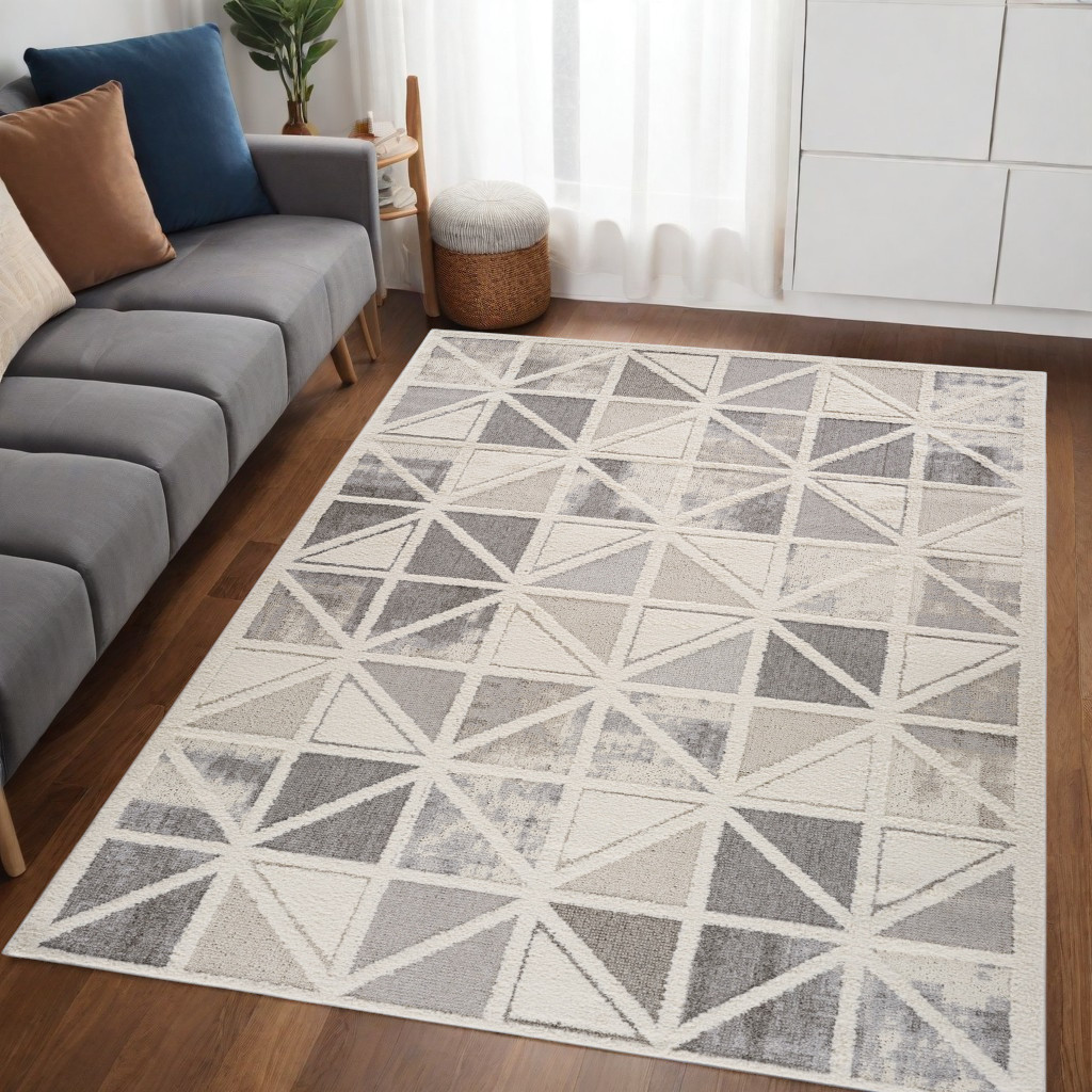 558480 5 x 8 ft. Geometric Distressed Rectangle Area Rug, Gray & Cream