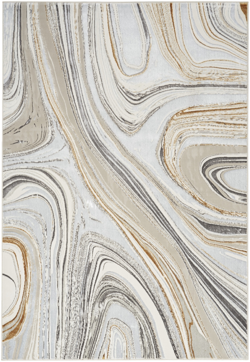 553440 4 x 6 ft. Abstract Non Skid Rectangle Area Rug, Ivory, Gold & Gray