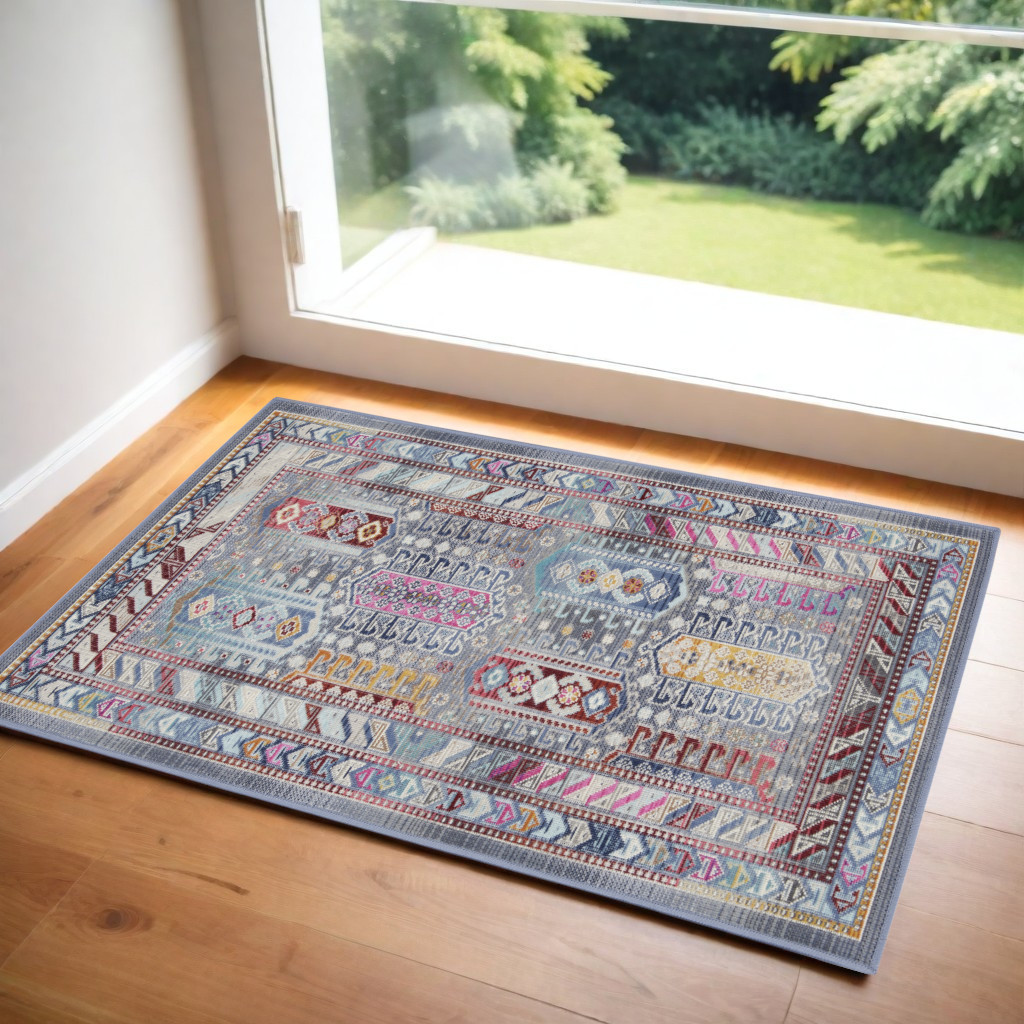 552703 2 x 4 ft. Floral Distressed Rectangle Area Rug, Ivory, Gray & Red