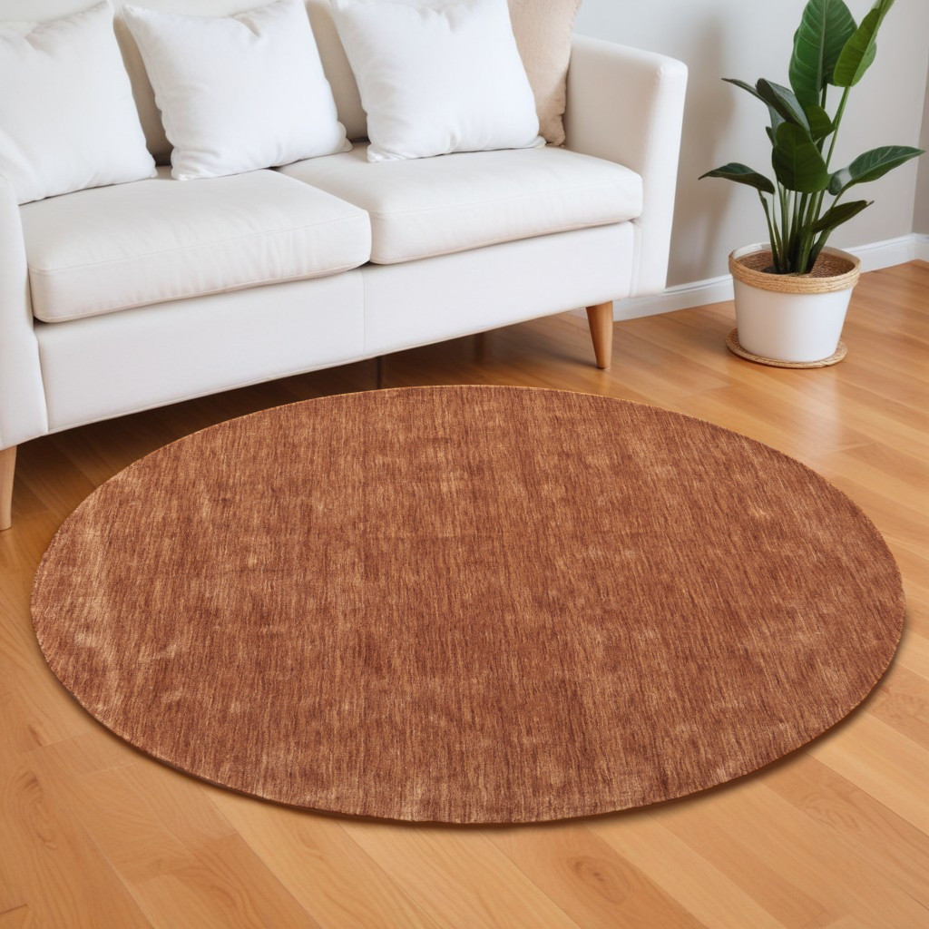 567895 8 ft. Wool Hand Woven Round Rug, Orange