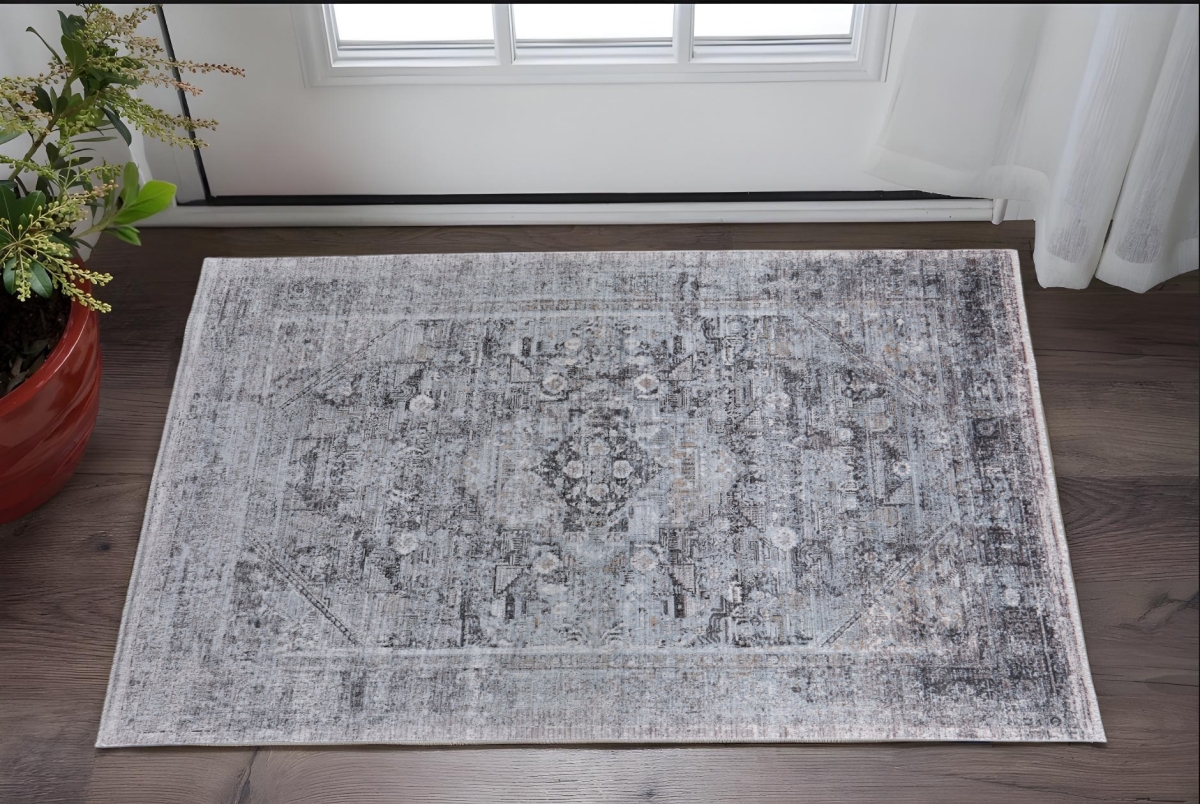 566368 2 x 3 ft. Oriental Power Loom Worn Faded Rectangle Area Rug, Gray & Silver