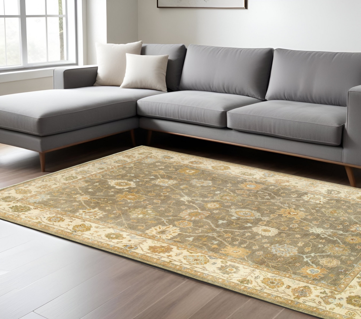 576360 9 x 12 ft. Wool Oriental Hand Knotted Rectangle Area Rug, Brown & Beige
