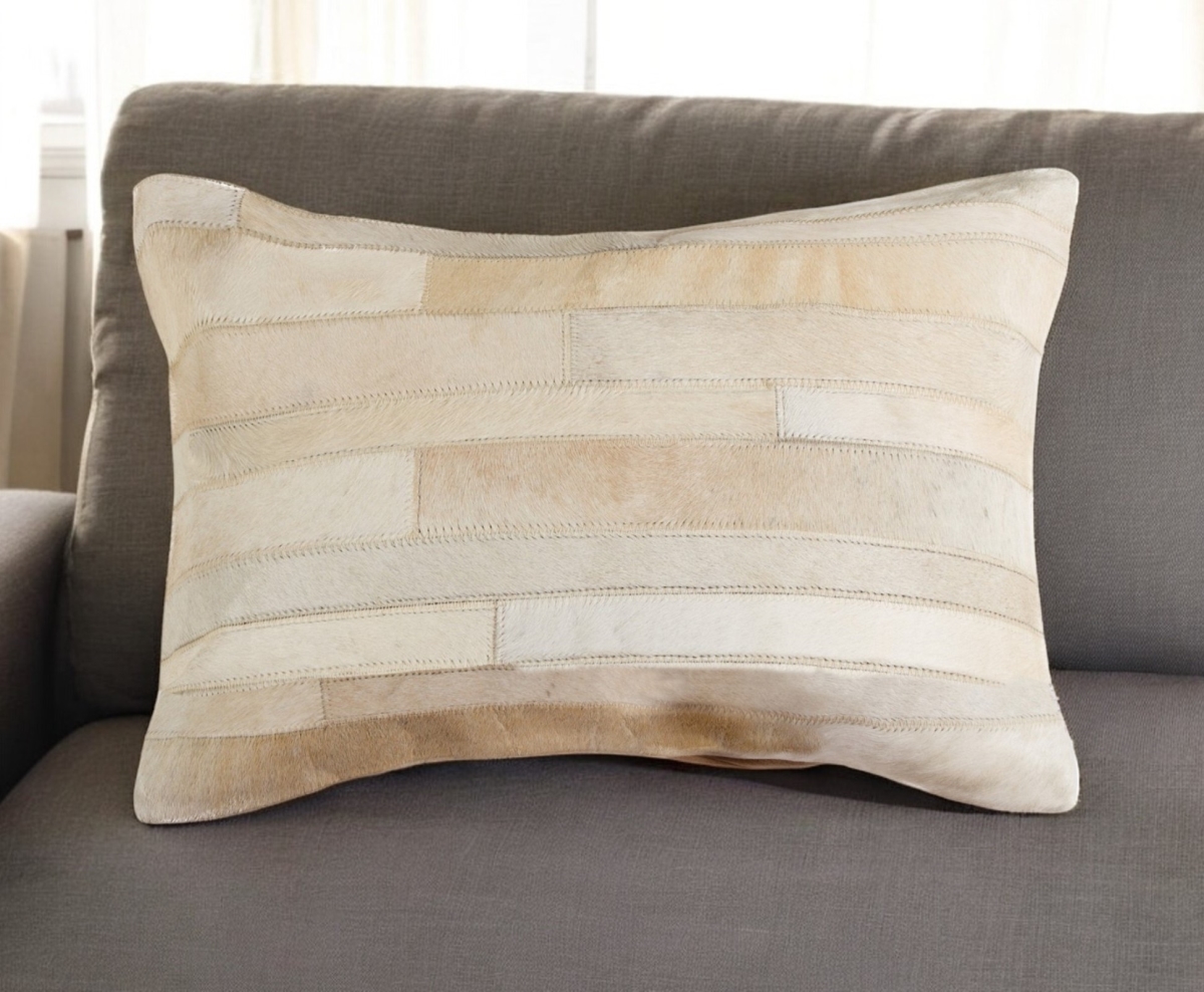 544625 12 x 20 in. Natural Patchwork Cowhide Lumbar Throw Pillow