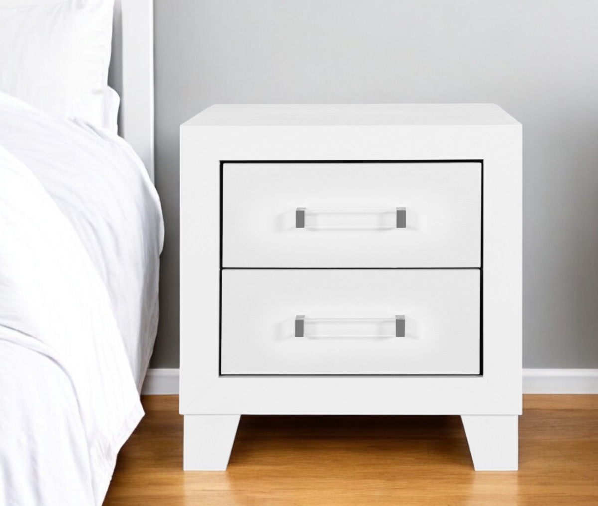 564648 22 in. White Two Drawer Wood Nightstand