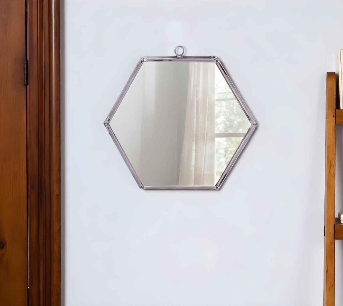 Silver Hexagon Steel Framed Accent Mirror - 8 in. - Contemporary Design