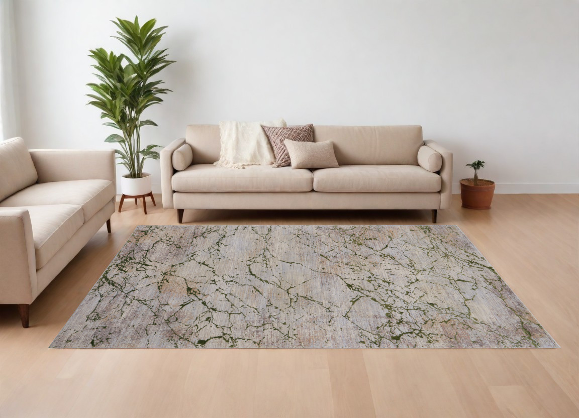 567656 7 x 10 ft. Abstract Power Loom Rectangle Area Rug, Taupe, Green & Tan