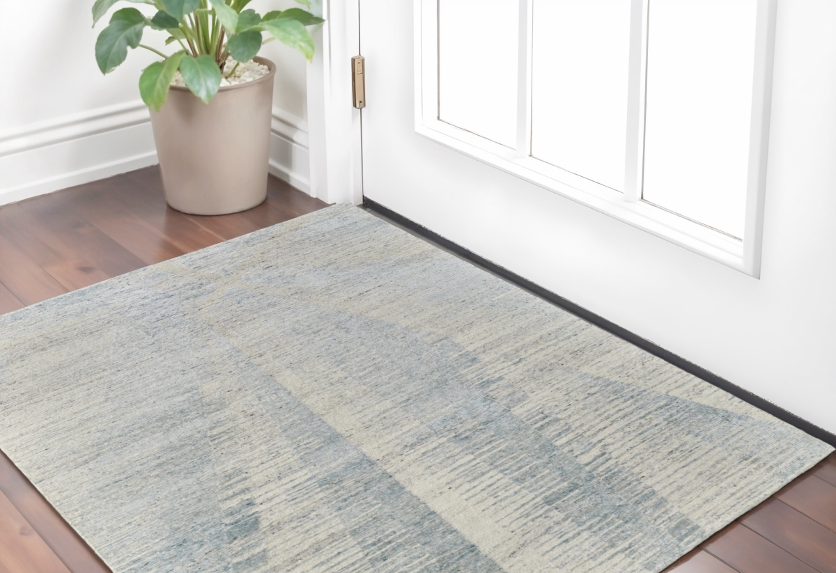 566664 2 x 3 ft. Abstract Hand Knotted Worn Faded Rectangle Area Rug, Ivory & Blue
