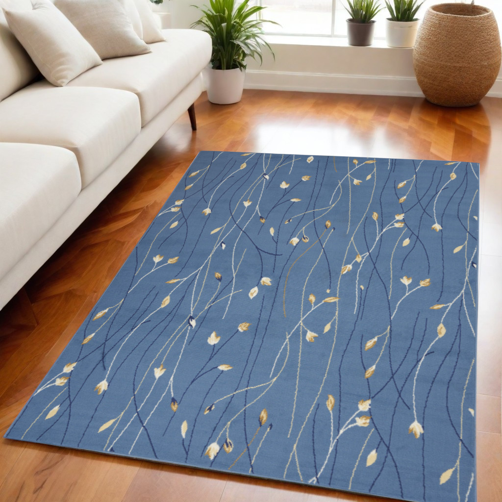 545316 5 x 7 ft. Floral Power Loom Rectangle Area Rug, Blue & Beige