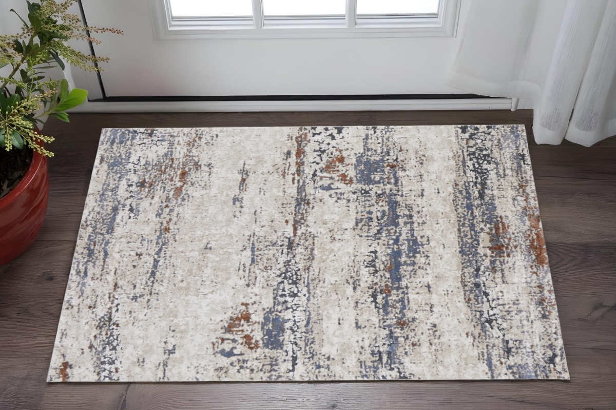 567217 2 x 3 ft. Abstract Power Loom Rectangle Area Rug, Gray, Blue & Ivory