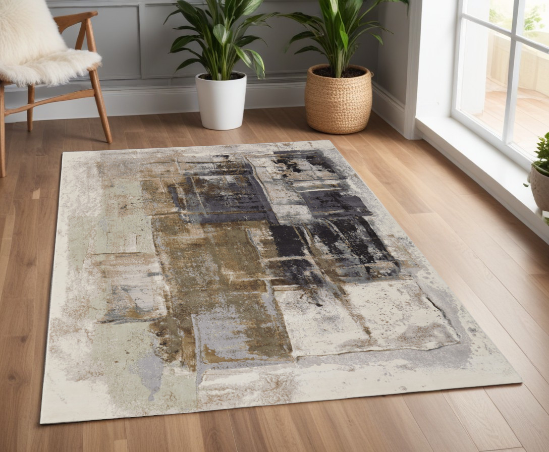 566699 4 x 6 ft. Abstract Power Loom Rectangle Area Rug, Gray, Black & Brown