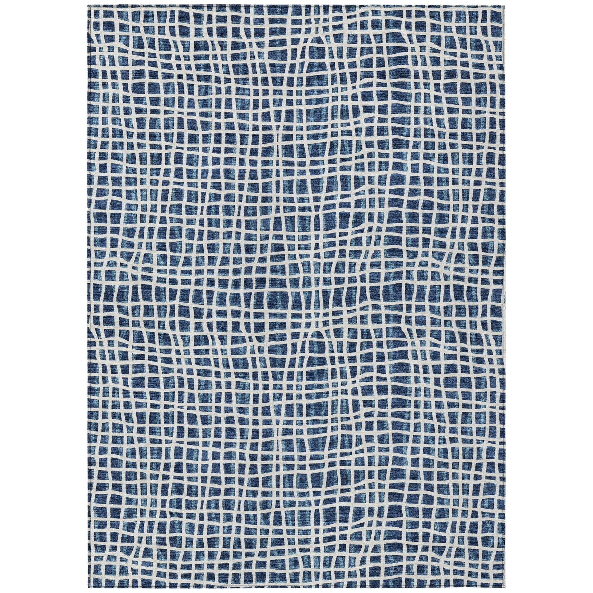583445 5 x 8 ft. Striped Washable Indoor & Outdoor Rectangle Area Rug, Navy Blue & Ivory