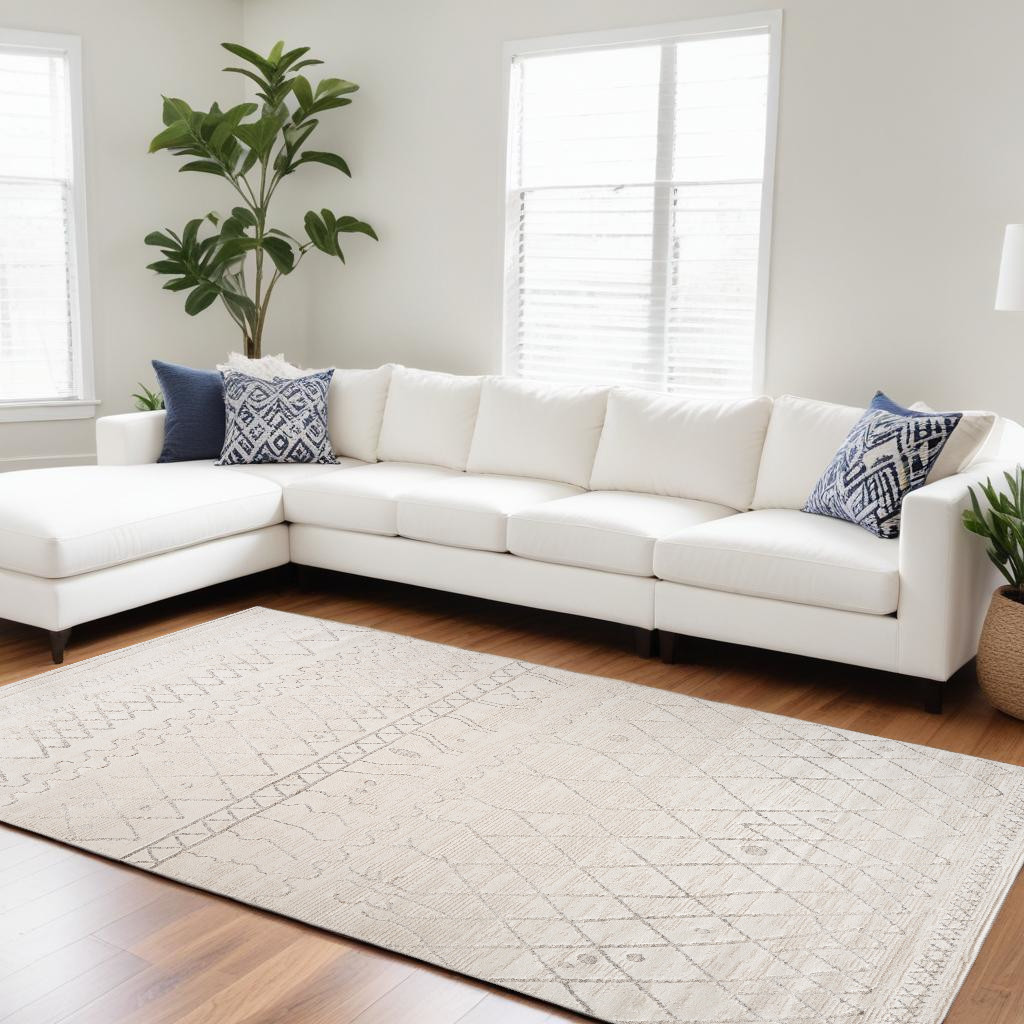 558450 8 x 11 ft. Abstract Distressed Rectangle Area Rug, Gray & Beige