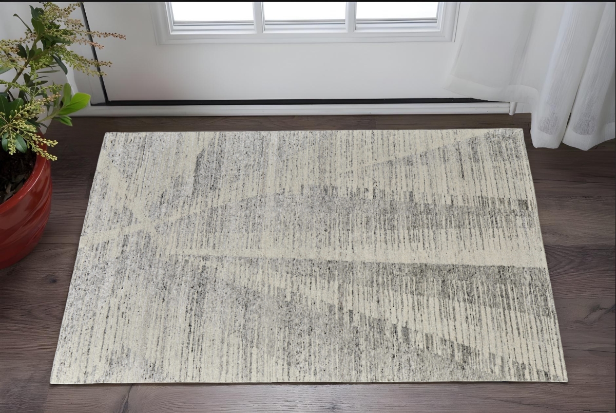 566657 2 x 3 ft. Abstract Hand Knotted Worn Faded Rectangle Area Rug, Ivory & Gray