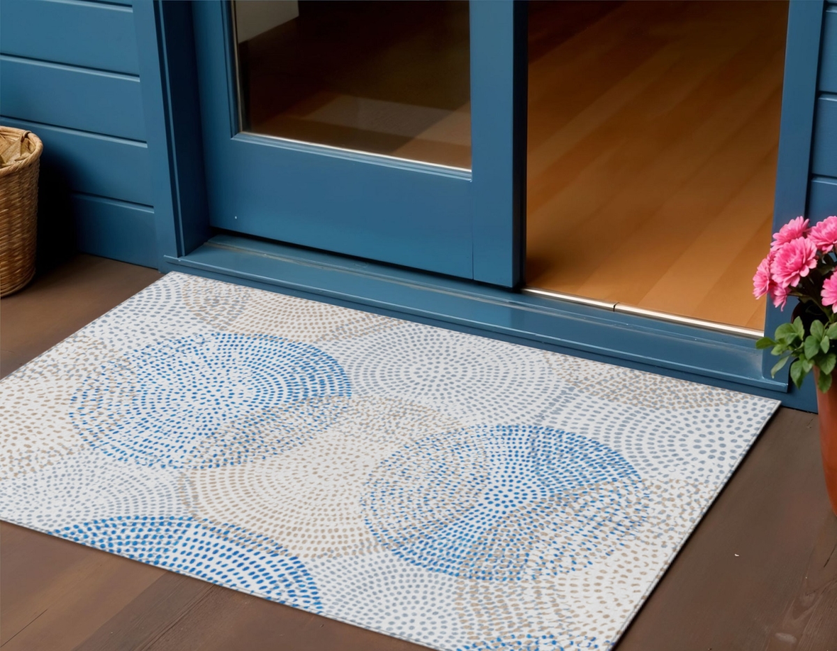 577355 3 x 5 ft. Polka Dot Washable Indoor & Outdoor Rectangle Area Rug, Ivory, Blue & Taupe