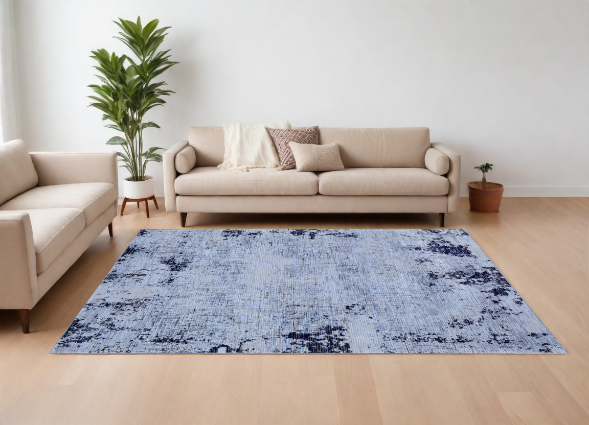 567735 8 x 10 ft. Abstract Power Loom Rectangle Area Rug, Light Blue & Black