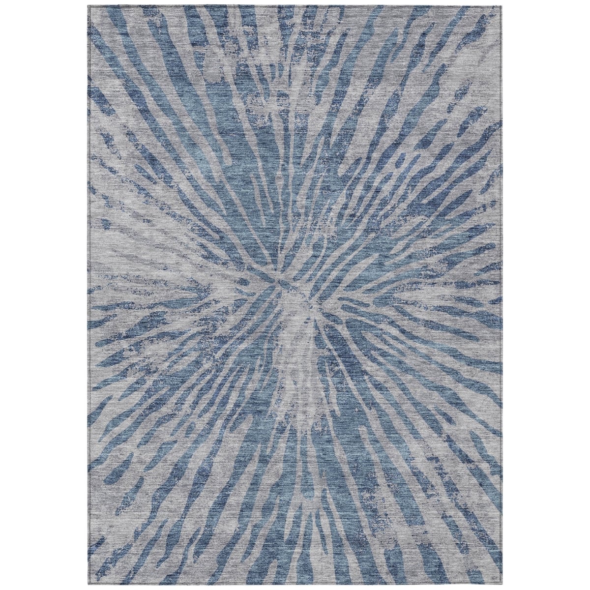 588005 5 x 8 ft. Abstract Washable Indoor & Outdoor Rectangle Area Rug, Blue, Gray & Silver