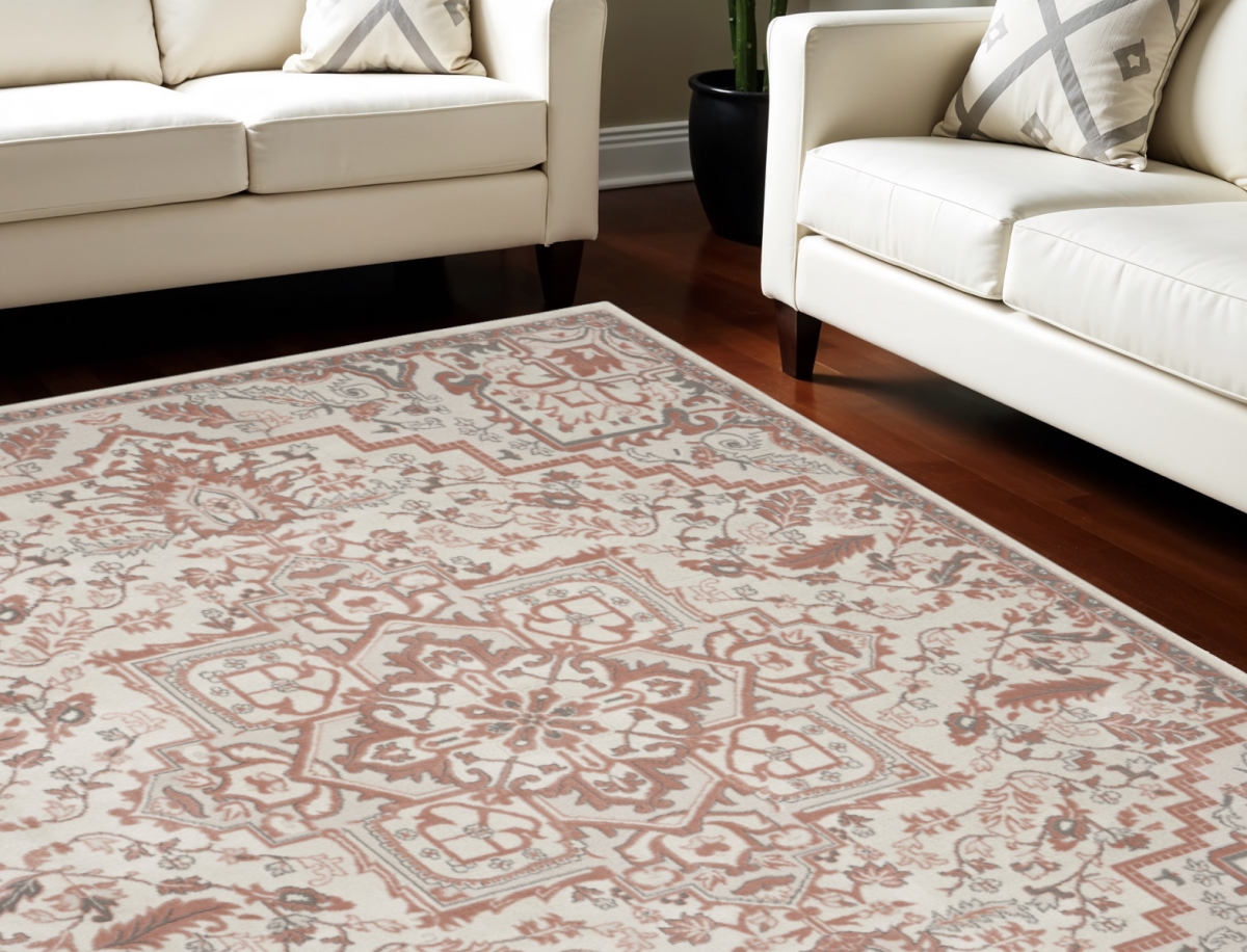 550433 8 x 10 ft. Floral Non Skid Rectangle Area Rug, Ivory & Red