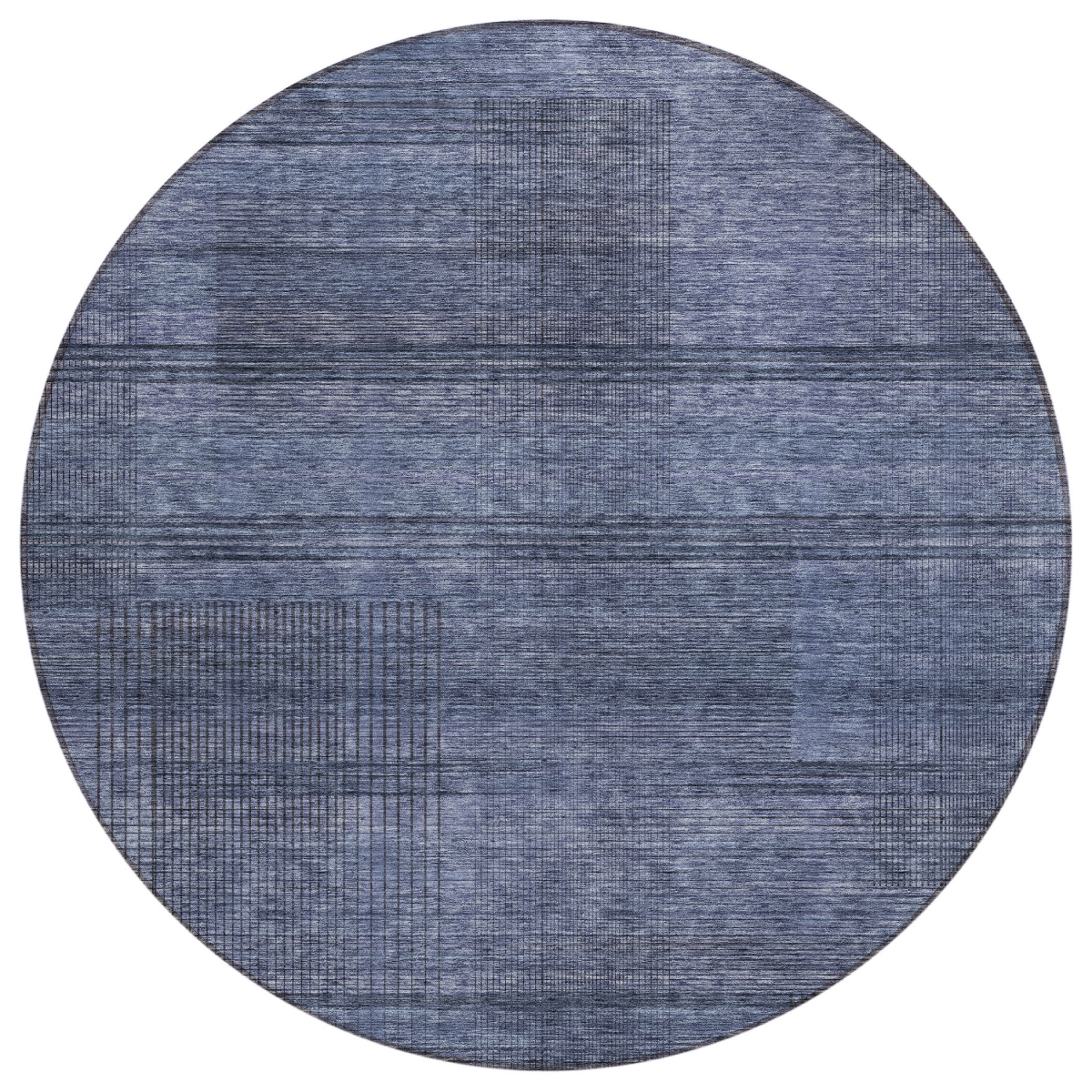588102 8 ft. Round Striped Washable Indoor & Outdoor Area Rug, Navy Blue & Gray
