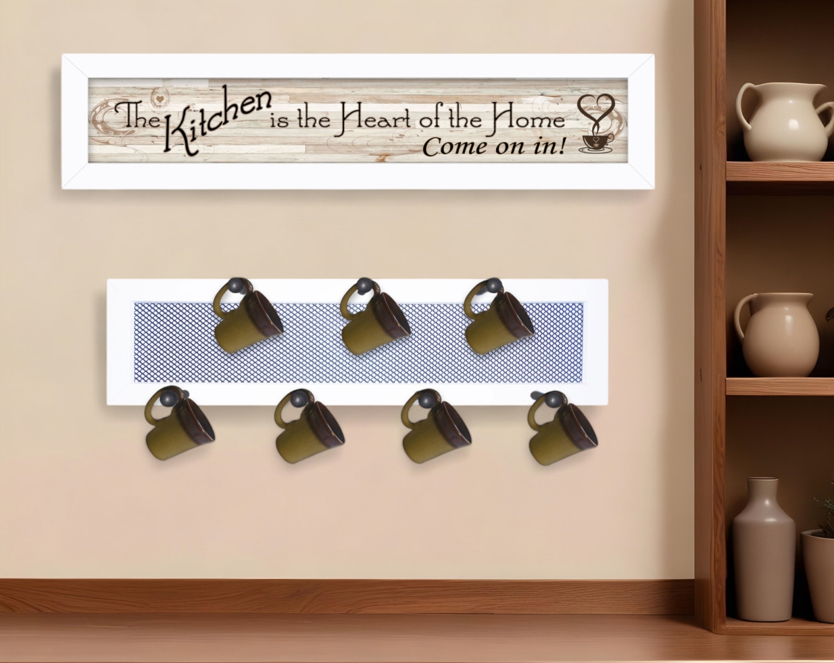 415783 The Kitchen with Seven Peg Mug Rack White Framed Print Kitchen Wall Art - Set of 2