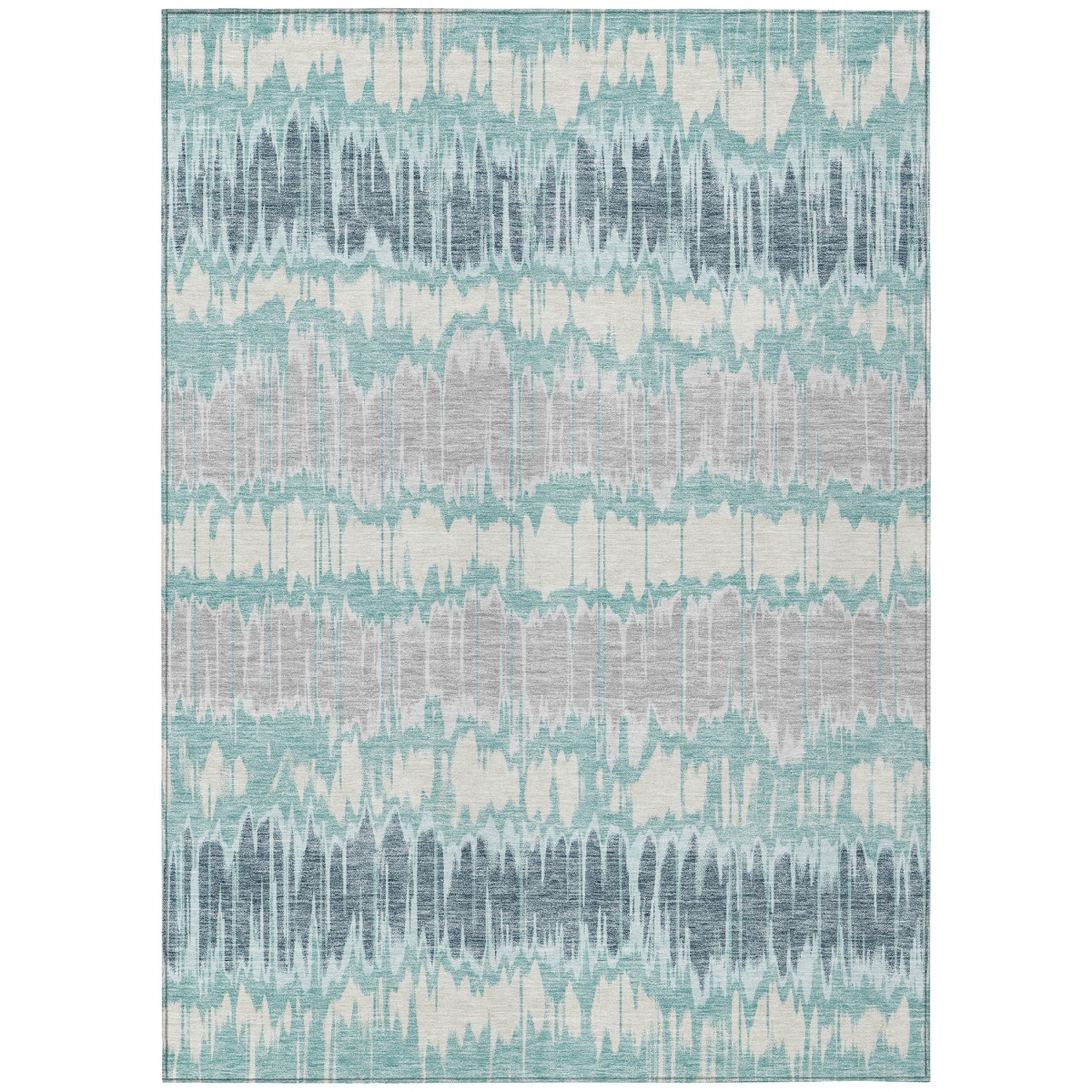 585167 5 x 8 ft. Striped Washable Indoor & Outdoor Rectangle Area Rug, Teal Blue, Aqua & Silver